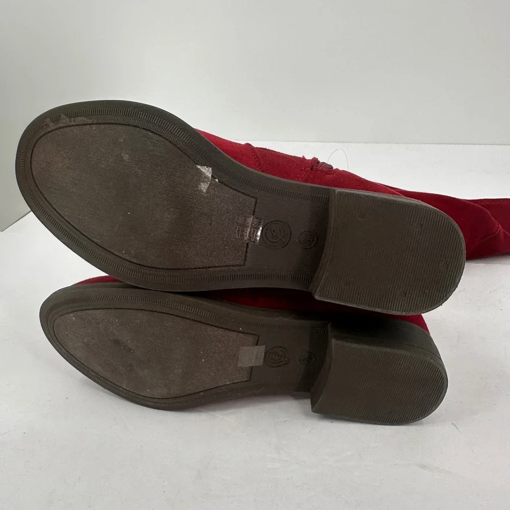 Chinese Laundry Over the Knee Boots Size 6 Red Faux Suede Whimsigoth Boho‎ Chic